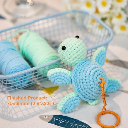 Avenir Crochet Kit for Beginners, Mint Turtle Animal Keychain Craft Set