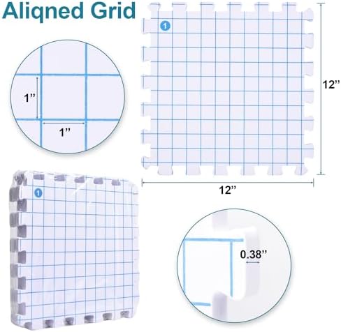 Interlocking Blocking Mats - Blocking Mats for Knitting and Crochet Projects, 4-Pack 12'' W x 12'' L Knitting Blocking Mats with 50 T-Pins, White