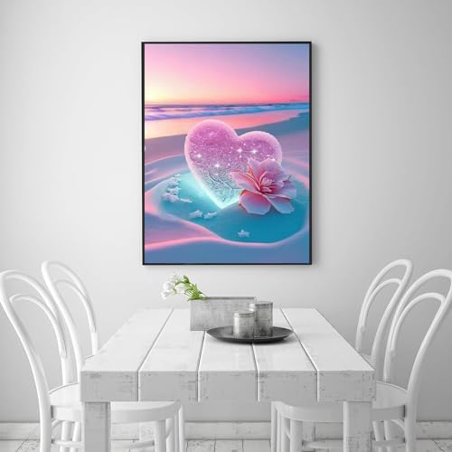 ajepon Beach Diamond Painting Kits for Adults-Diamond Art Kits for Love Heart,Gem Art Kits Beaches for Adults for Gift Home Wall Decor(16x12inch), G3828-US