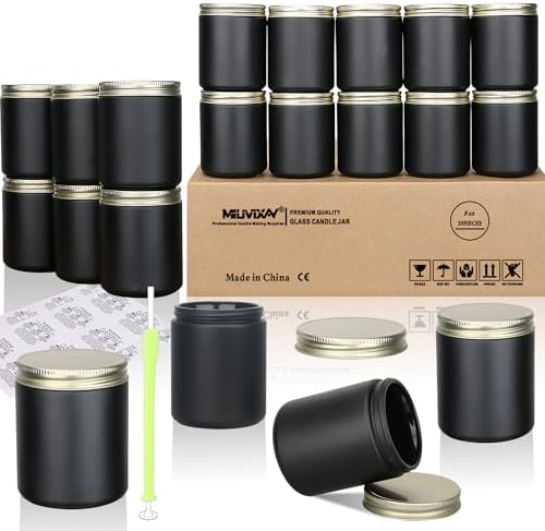 MILIVIXAY 20 Pack 8 OZ Thick Glass Matte Black Candle Jars with Golden Lid-Bulk Empty Candle Jars for Making Candles-Canning Jar for Spice, Liquid, Sample- Dishwasher Safe.