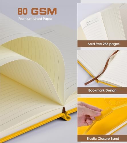 Biuwory Leather Journal Notebook, 256 Thick Lined Pages, Hardcover 8.6"×11" | A4 Large Vintage Journal for Women Men,Work,School,Business,Travel Diary,Note taking,College Ruled Writing,Daily Journaling