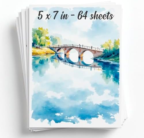 64 Sheets Watercolor Paper Pad - 5"x7" - Water Color Paper 140lb/300gsm - 100% Cotton Pulp - Art Supplies for Kids & Adults - for Painting, Artist Sketch, Easel, Loose Drawing