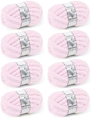 Cozyful Chunky Yarn for Hand Knitting, #9 Thick Jumbo Big Chunky Yarn for Crocheting, Super Chunky Knit Blanket Yarns, Large Chunky Chenille Yarns, 8 Pack (30 yds 8 oz Each Skein), Blush Pink