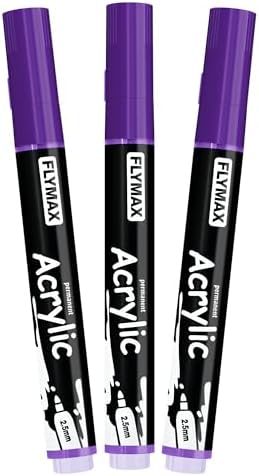 FLYMAX Purple Marker Paint Pens - Permanent Marker Pens Purple Acrylic Paint Water-Based 2.5mm Medium Tip Waterproof Quick-Drying (3 in 1Pack)