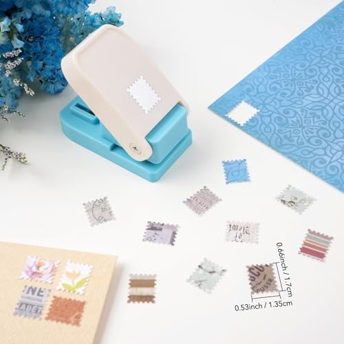2 Pcs Stamp Punch, Rectangular Postage Stamps Punch, 1x0.8inch & Mini 0.66x0.53inch Stamp Puncher, Craft Lever Cutter Hole Stamps Paper Punches for Crafting Journaling DIY Scrapbooking Card Making