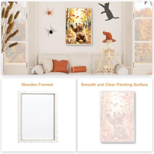 SENQAO Bear Paint by Numbers Kit for Adults Beginner, Fall Forest Adult Paint by Number Kits on Canvas, DIY Acrylic Oil Easy Painting by Numbers for Home Wall Decor 8X12 inch