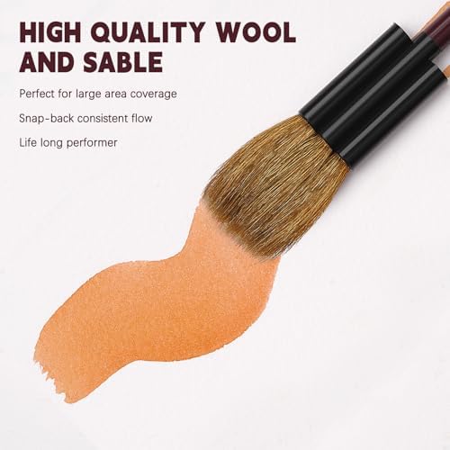 Watercolor Brushes Set, Fuumuui 5Pcs Goat Mixed Sable Hair with Nylon Water Color Paint Brush with Flat Round Detail for Watercolor, Pottery, Acrylic, Gouache