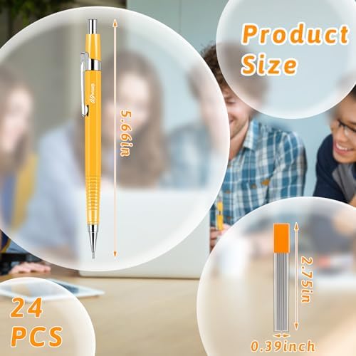 Outus 8 Pcs Metal Mechanical Pencils with Lead Refills, 0.9 mm, Yellow