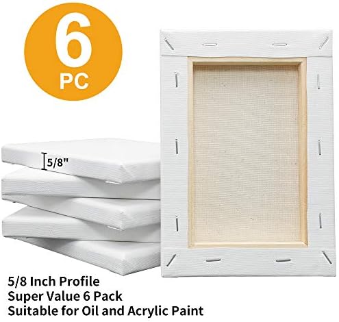 FIXSMITH Stretched White Blank Canvas- 5x7 Inch,6 Pack,Primed,100% Cotton,5/8 Inch Profile of Economy Value Pack for Acrylics,Oils & Other Painting Media.