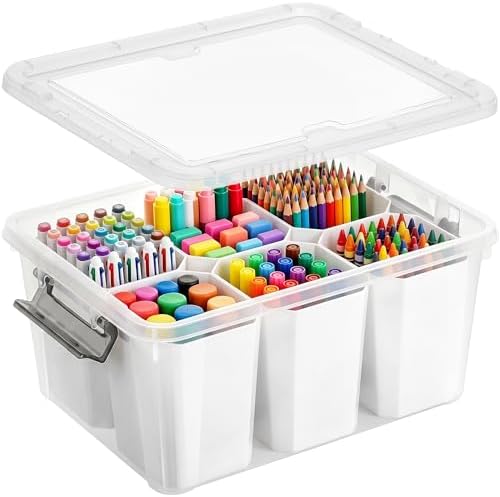 17 Qt Craft Organizers and Storage with Removable Divider, Marker Organizer for Crayons, Pencils & Art Supply, 1 Pack