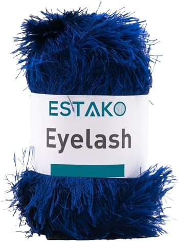 Estako Eyelash Yarn, Soft Fuzzy Faux Fur for Crochet, Navy Blue