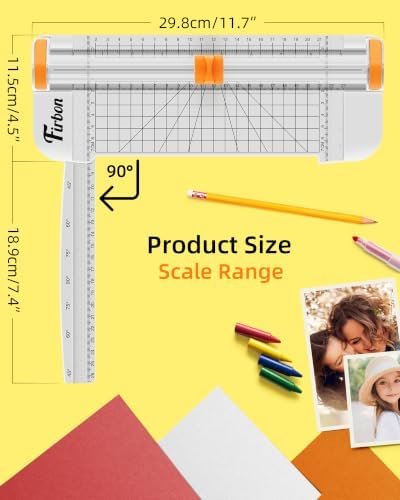 Firbon A5 Paper Cutter, Small Straight Paper Trimmer with Side Ruler | White Compact Design | Cuts Photo, Cardstock, Labels & Coupons | Portable Desktop Slicer | Scrapbooking & Craft Projects