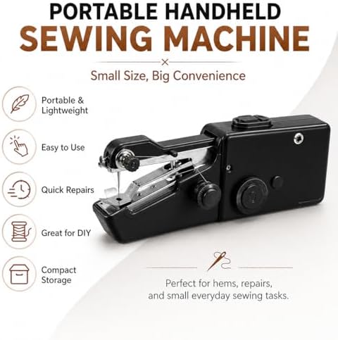 AMYJOY Mini Handheld Sewing Machine for Beginners, Portable Cordless Sewing Machine with Complete Sewing Kit, Battery Operated Stitch Tool for Clothing Repair, DIY Craft, Home & Travel Use – White