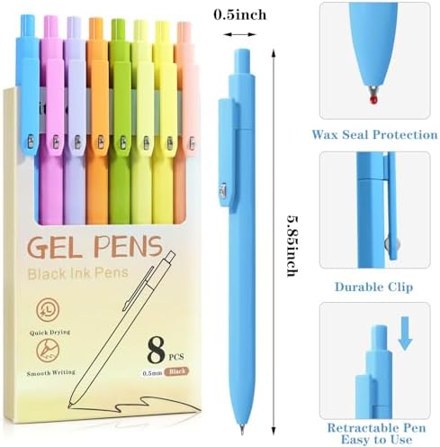 Vitoler Pens, 8 Pack 0.5mm Fine Point Cute Gel Pens with Fidget Quick Dry