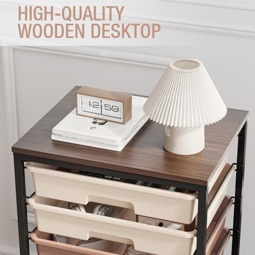 TOOLF Rolling Storage Cart with 8 Drawers,Brown | Utility Cart on Wheels with Wooden Tabletop,Teacher Organization for Classroom, Art Cart for Office,Bedroom,Craft Room