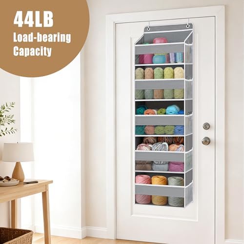 Over the Door Organizer, Hanging Yarn Storage, Large Capacity Knitting Organizer with 5 Mesh Side Pockets, Hanging Shelves for Yarn,Crochet Accessories and Knitting Supplies, Black