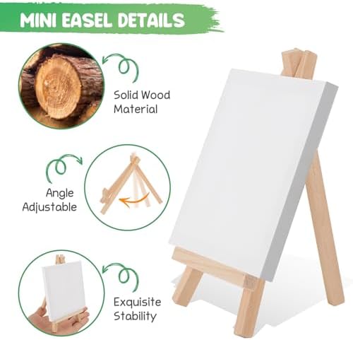 20 Pack Mini Stretched Canvas with Wooden Easel, 4x4 Inch, Art Primed Canvases for Kids Painting, Acrylic Pouring, Oil Paint & Wet Art Media