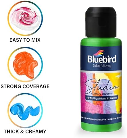 BLUEBIRD Studio Acrylic Paints, Neon Colors, 6-Pack 3.4 Fl Oz each, Basic Acrylic Paint For DIY Crafts & Beginner Artists