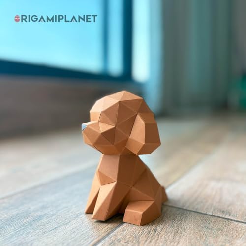 Teddy 3D Origami Paper Craft Kit, Easy DIY Pre-Cut Puppies Paper Sculpture Model for Adults, Cute Animal Handmade Home Decor Papercraft Gift Set for Beginners
