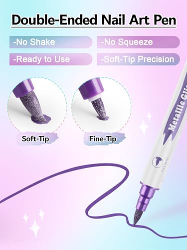 10 Color Metal Giltter 3D Nail Art Pens Set Kalolary Double-ended