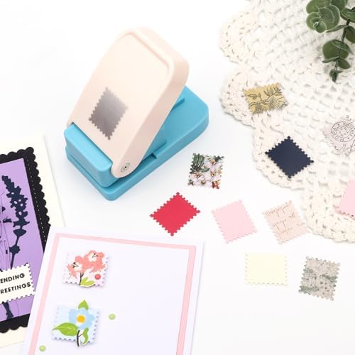 2 Pcs Stamp Punch, Rectangular Postage Shape Paper Punch, Square Hole Stamps Craft Puncher for Paper Crafting Scrapbooking, 1x0.8 Inch Scalloped Edge Stamping-Out Cutter Crafts Supplies Tools