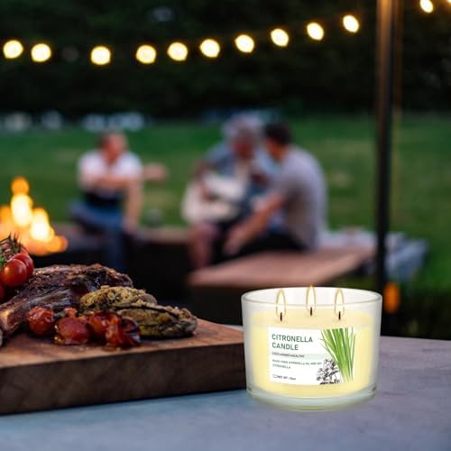 Citronella Candle Outdoor 2-Pack - 14oz Each 3-Wick Candles in Clear Glass Jars, Made with Citronella Oil & Soy Wax for Patio, Camping, Backyard, Emergency & Outdoor Ambiance.