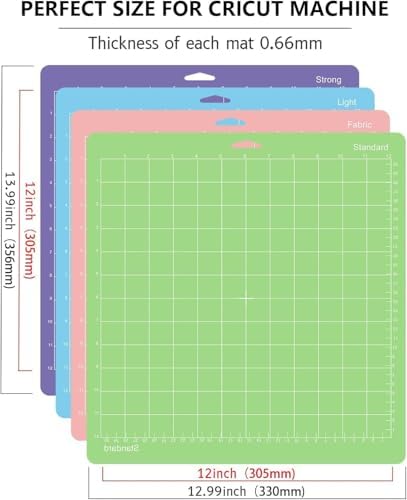 Gwybkq Cutting Mats 12x12 4 Pack, Compatible With Cricut Explore One/Air/Air 2/Maker 3/Maker Replacement Accessories (Standard,Light,Strong,Fabric) for Supply