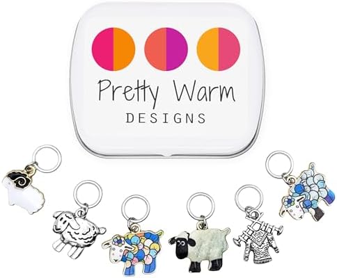 Pretty Warm Designs Sheep Stitch Markers & Storage Tin, Snag Free Set of 6