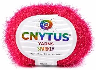 Sparkly Eyelash Fantasy Knitting Yarn | Metallic Lurex Nylon Short Eyelash Yarn | 50g (1.76oz) |140m(155 Yards) | Shiny Crochet Thread for Amigurumi & Decorative Projects (1, Red)