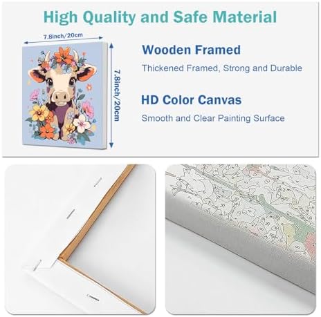 4 Pack Paint by Numbers Kit for Kids Paints by Number Kits Age 4-8 Painting Kits for Kids Ages 8-12 Girls Framed Canvas Paint by Number Animals Drawing Kit Color by Number for Beginners 8x8 Inch