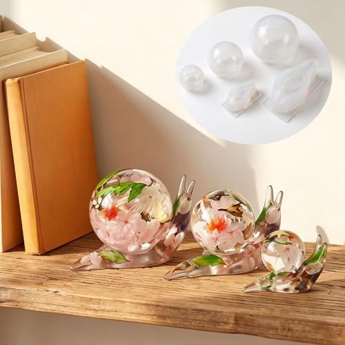 5Pcs Snail Ball Silicone Resin Mold Set,3D Snail Base Silicone Molds with 3 Size Clear Sphere Epoxy Casting Molds for DIY Resin Casting, Home Decor, Crafts