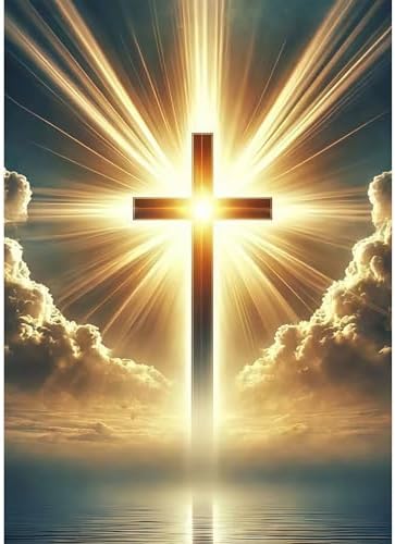 ckdiluy Cross Diamond Art Kits for Adults Beginners, 5D DIY Religious Cross Diamond Painting Kits, Full Round Drill Diamonds Dots Gem Art Crystal, Home Wall Decor 12X16 Inch
