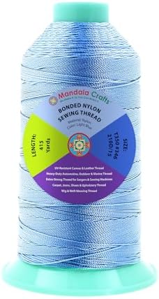Mandala Crafts Size 346 210D T350 Light Blue Bonded Nylon Thread, 415 YDs