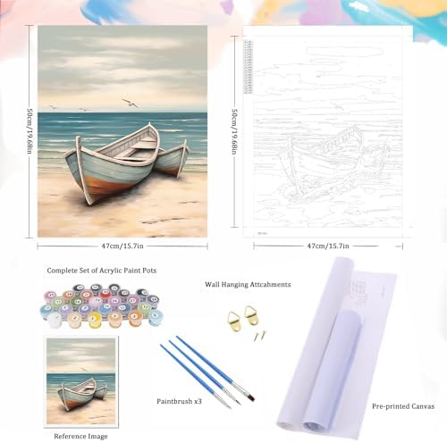Natuyalo Boat Paint by Numbers Kit for Adults - Beach Seascape Paint by Number on Canvas Without Frame, DIY Acrylic Painting for Ideal Gift Home Wall Decor (16x20 Inch)