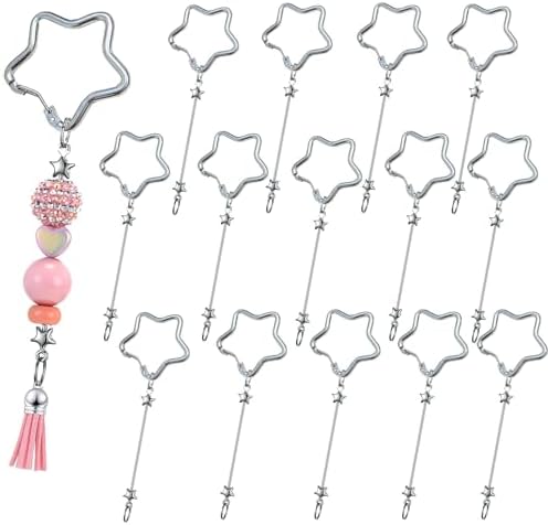 Beadable Keychain Colorful Heart/Triangle Shaped Blank Bar with Snap Hook for DIY Craft Making Kit