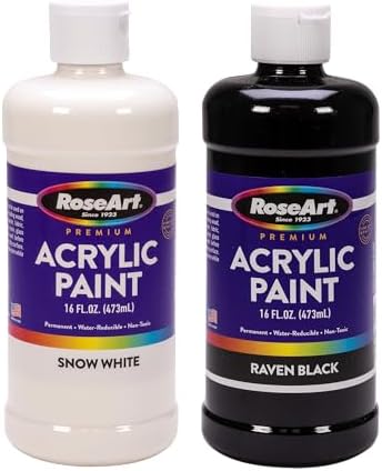 RoseArt 16oz Snow White & Raven Black Acrylic Paint Set