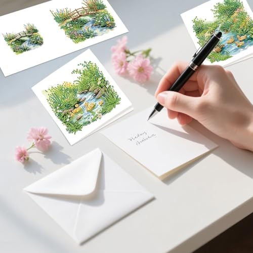 AiYuanzsh 6 Pack Garden Landscape Diamond Painting Greeting Card Kits with Envelopes, 5D DIY Diamond Art Cards for Adults, Handmade Card Craft Kit for Holiday Birthday Wishes (30x15cm)
