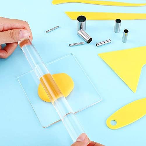 Yayatty Polymer Clay Tools, Acrylic Clay Roller, Acrylic Sheet, Rotary Cutting Mat, Round Polymer Clay Cutters with Clay Slicer Blade for Pottery and Sculpture (62 PCS)