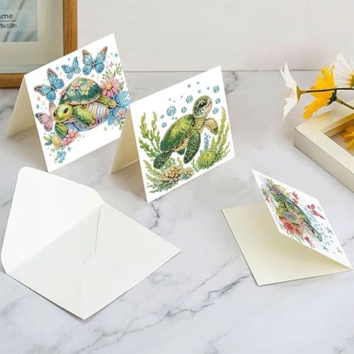 LSQFS 6Pcs Sea Turtle Diamond Art Cards with Envelopes,5.9x5.9in