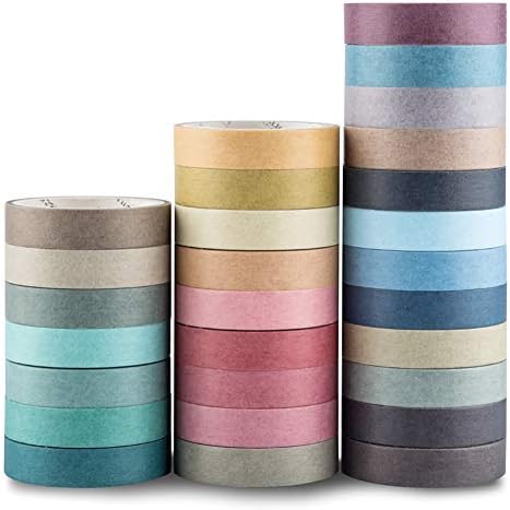YUBBAEX Natural Color Washi Tape Set 28 Rolls Decorative Tapes for DIY Crafts, Journals, Planners, Scrapbooking, Wrapping (Morandi 28 Rolls)