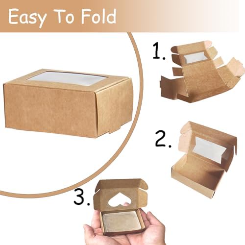 BZIDII 36Pcs Soap Boxes for Homemade Soap and 40pcs Shrink Bags,3.54 X 2.36 X 1.18 Inch Soap Boxes with Window,Bar Soap Packaging Kraft Box Supplies（Brown）