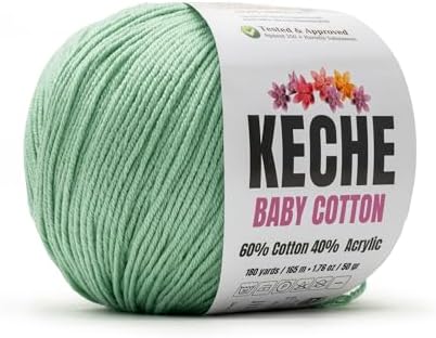 Keche Baby Cotton, 60% Cotton 40% Acrylic Yarn, Soft Cotton Yarn for Crochet and Knitting, Amigurumi Yarn 1 Skein/Ball 1.76 Oz (50g) / 180 Yrds (165m) - Seafoam Green