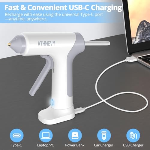 Cordless Hot Glue Gun, 4V 10s Fast Preheat, 30×7mm Glue Sticks, USB-C, 2Ah