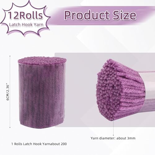 AKZYTUE 12 Rolls Latch Hook Yarn, Precut Rug Yarn for Latch Hook Kits, Crochet Yarn Bundles for Latch Hook Rug Making, DIY Tapestry Crafts for Adults & Beginners,Purple