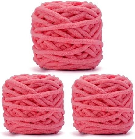 Rose Pink Chunky Chenille Yarn, #6 Super Bulky, 10.5 oz/216 Yards