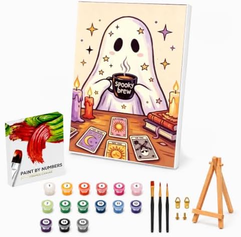 Halloween Paint by Numbers Kit for Kids with Frame Easel Ghost 8x12 inch