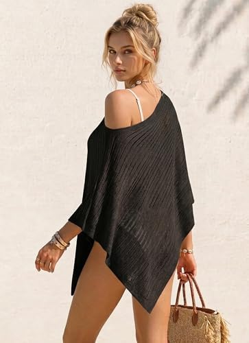 MAKABO Women's Off Shoulder Mesh Knit Cover Up Summer Beach Asymmetrical Vacation Bolero