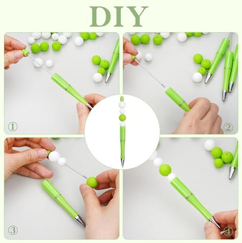 30Pcs Bright Green Beadable Pens Beaded Ballpoint Pens Bulk for DIY Writing