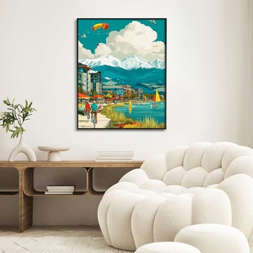 Paint by Numbers Kit for Adults, Mountain Lake DIY Painting Kit, 16x20 Inch