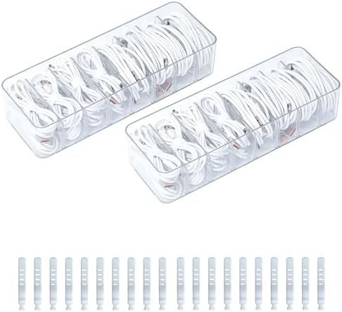 Cable Cord Storage Box with Adjustable Dividers, 2 Pack, Clear